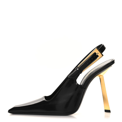 Saint Laurent Glazed Calfskin Lee Slingback Pumps 38 Black 1 of 9