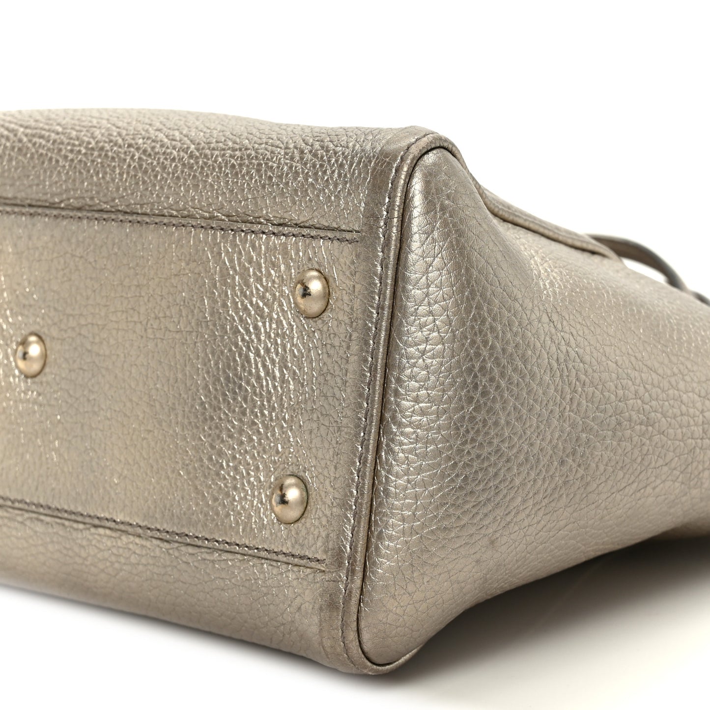 Metallic Pebbled Calfskin Small Soho Top Handle Bag Golden Beige