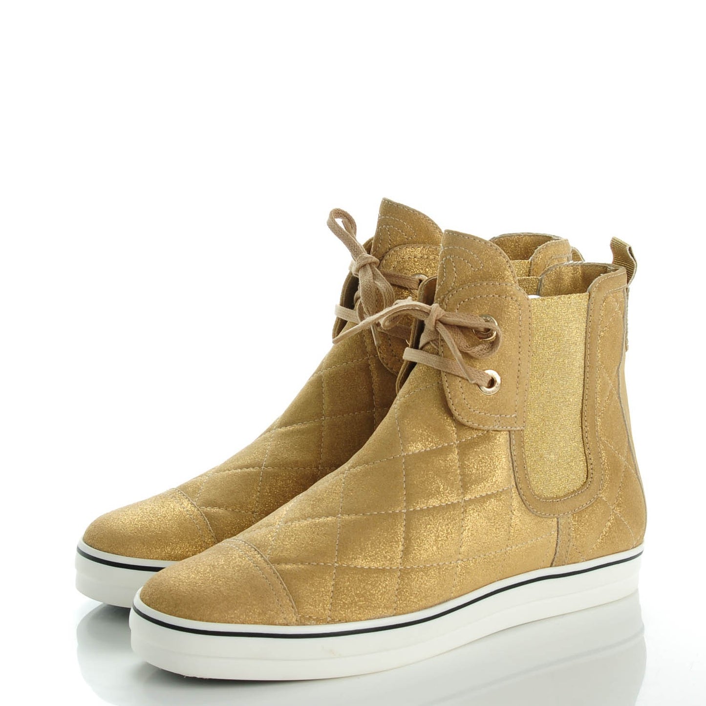 Metallic Suede Quilted High Top Sneakers 39 Dark Gold
