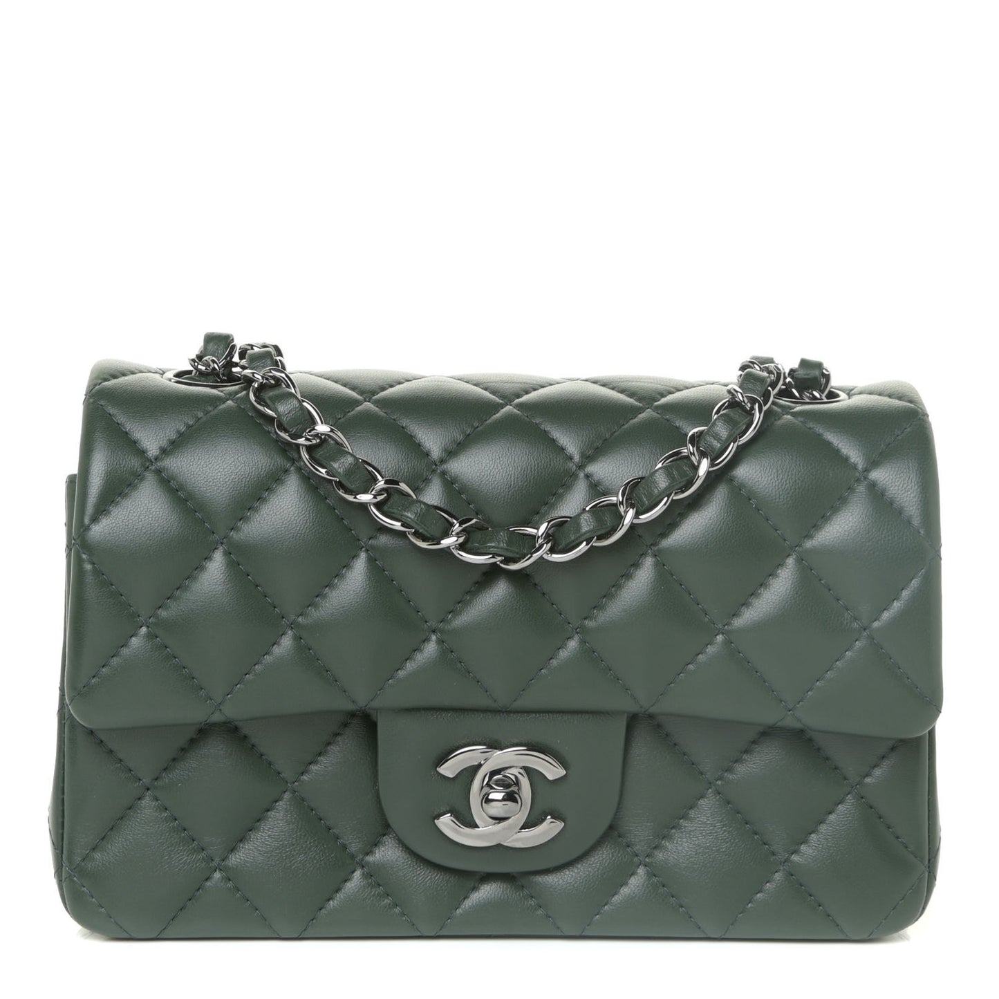 Lambskin Quilted Mini Rectangular Flap Green