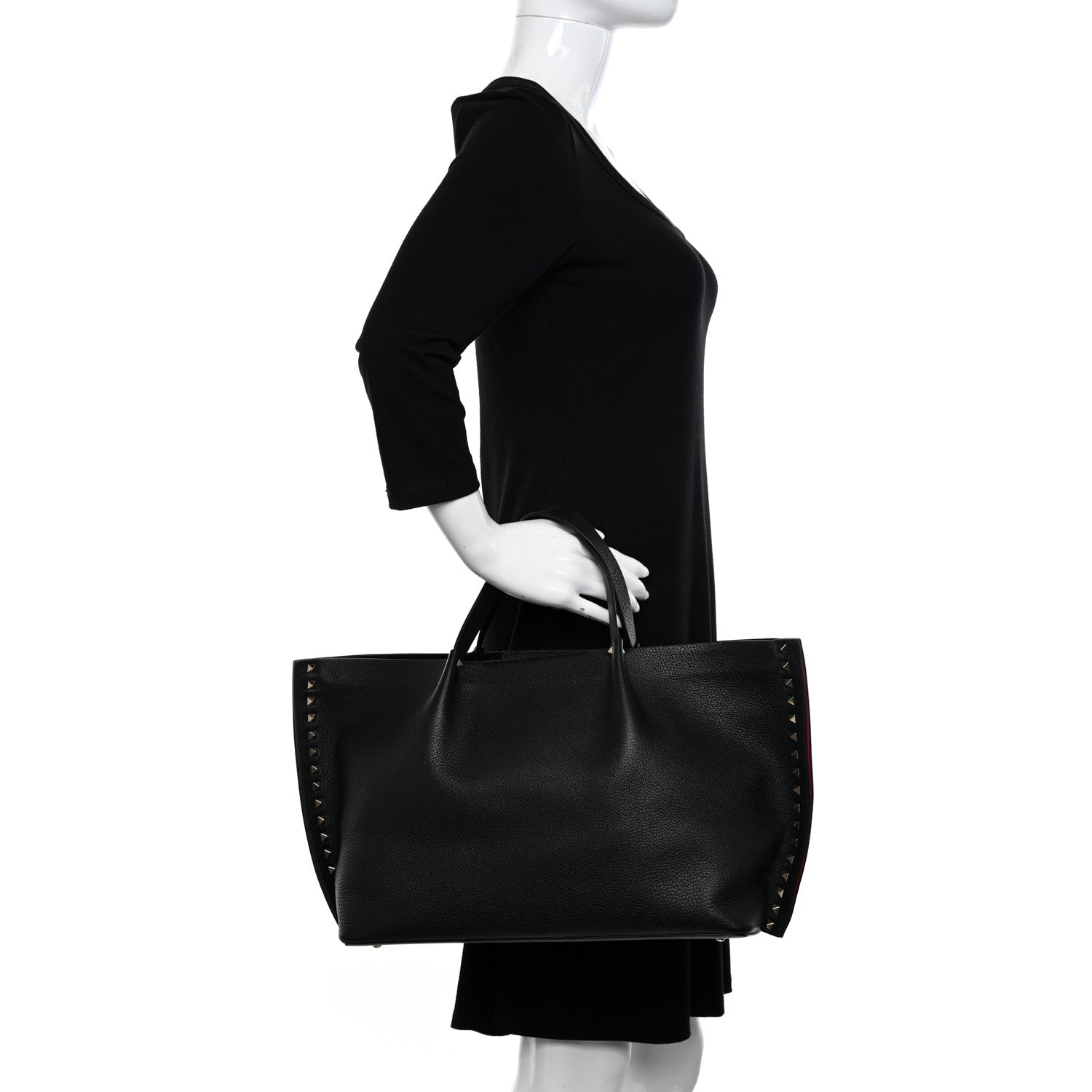 Valentino Garavani Grained Calfskin Rockstud Shoulder Tote Black 2 of 12