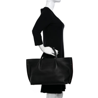Valentino Garavani Grained Calfskin Rockstud Shoulder Tote Black 2 of 12