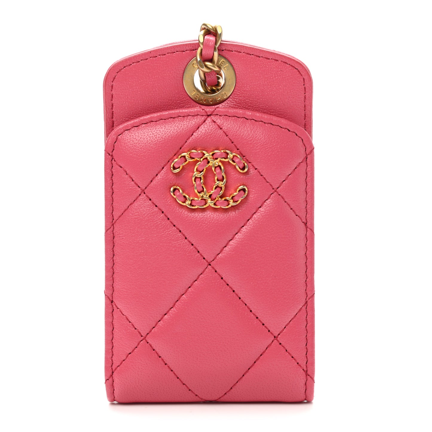 Lambskin Quilted Chanel 19 Luggage Tag Pink