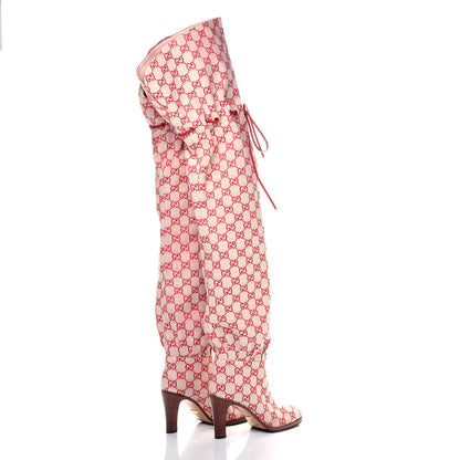 Gucci Monogram Over The Knee Boots 36.5 Gardenia Hibiscus Red 4 of 8