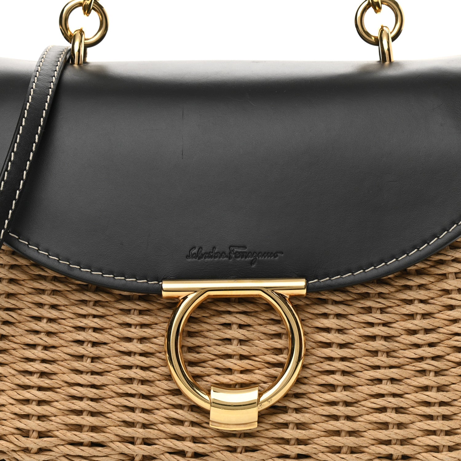 Salvatore Ferragamo Calfskin Wicker Margot Top Handle Satchel Black 7 of 10