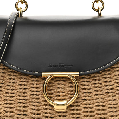 Salvatore Ferragamo Calfskin Wicker Margot Top Handle Satchel Black 7 of 10