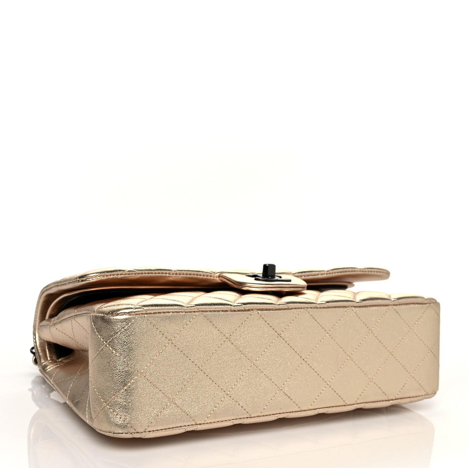 Chanel Metallic Lambskin Quilted Medium Double Flap Gold Black 3 of 9