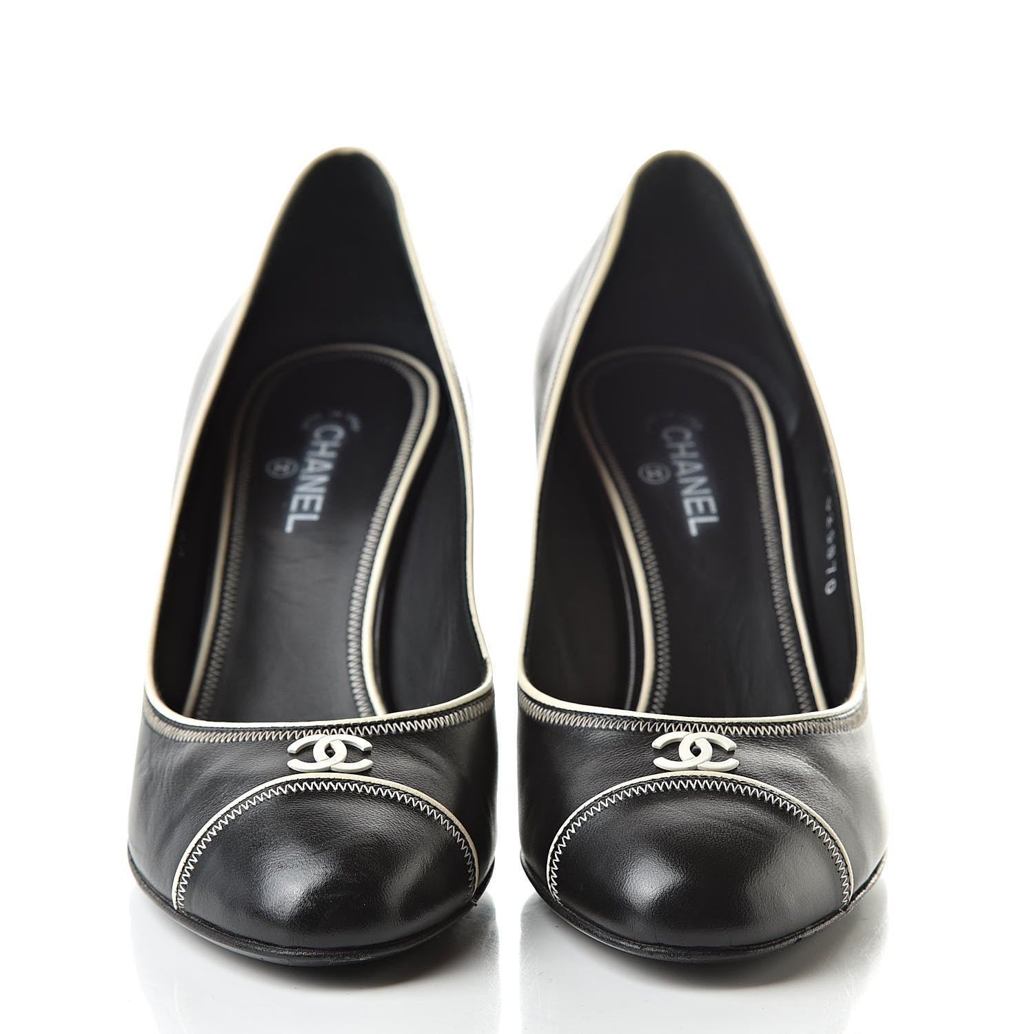 Chanel Lambskin CC Cap Toe Pumps 37 Black White 2 of 13