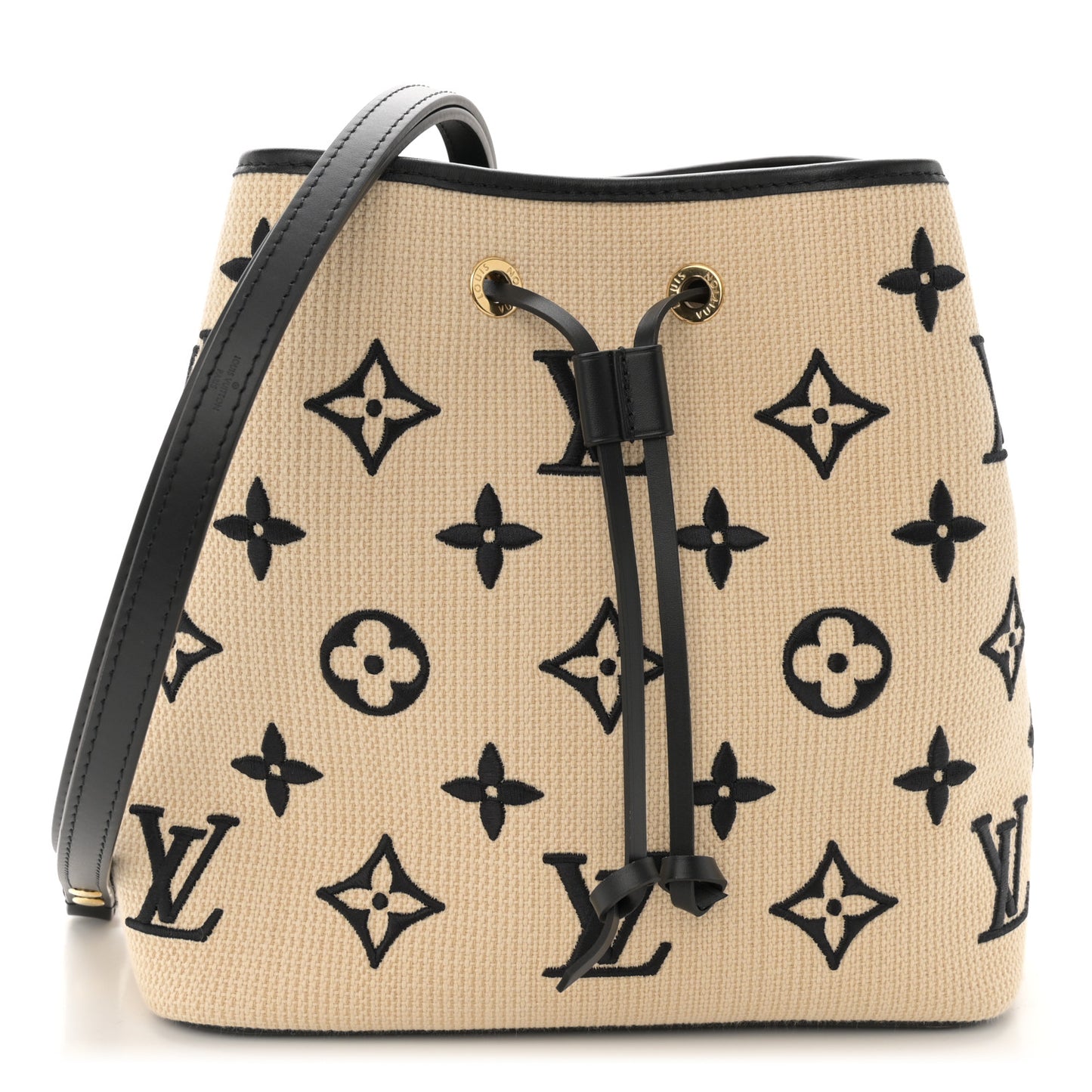 Cotton Monogram Embroidered Neonoe MM Beige Black
