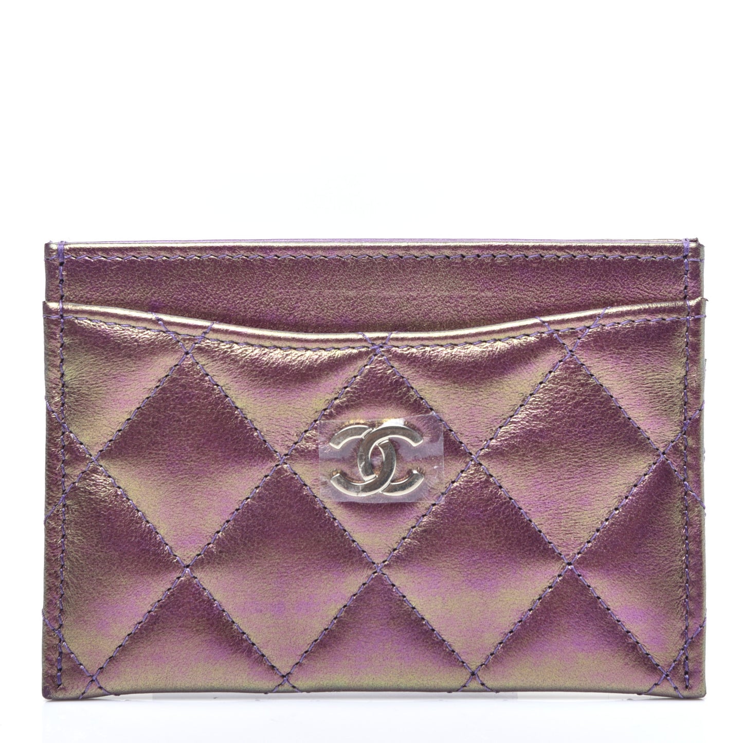 Iridescent Lambskin Quilted Card Holder Purple
