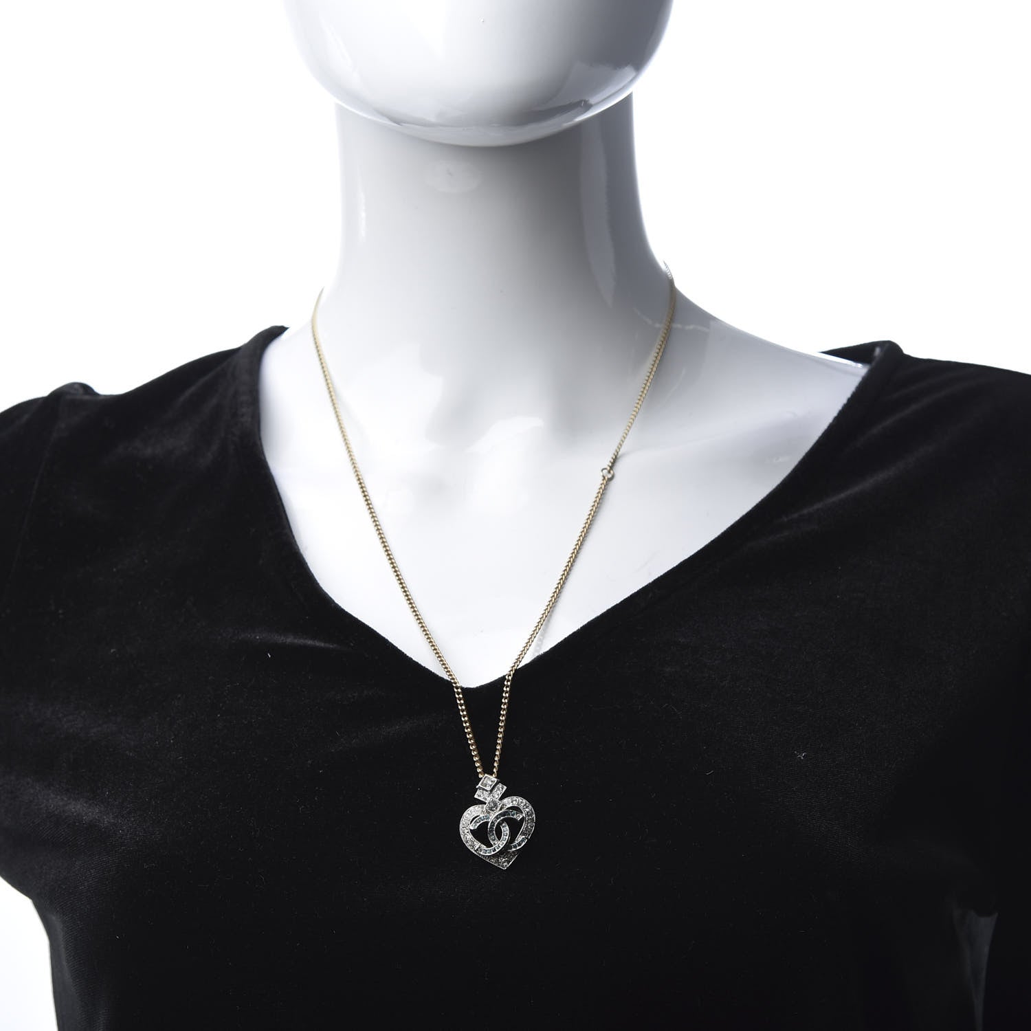 Chanel Crystal Heart CC Pendant Necklace Gold Silver Blue 5 of 5
