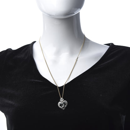Chanel Crystal Heart CC Pendant Necklace Gold Silver Blue 5 of 5