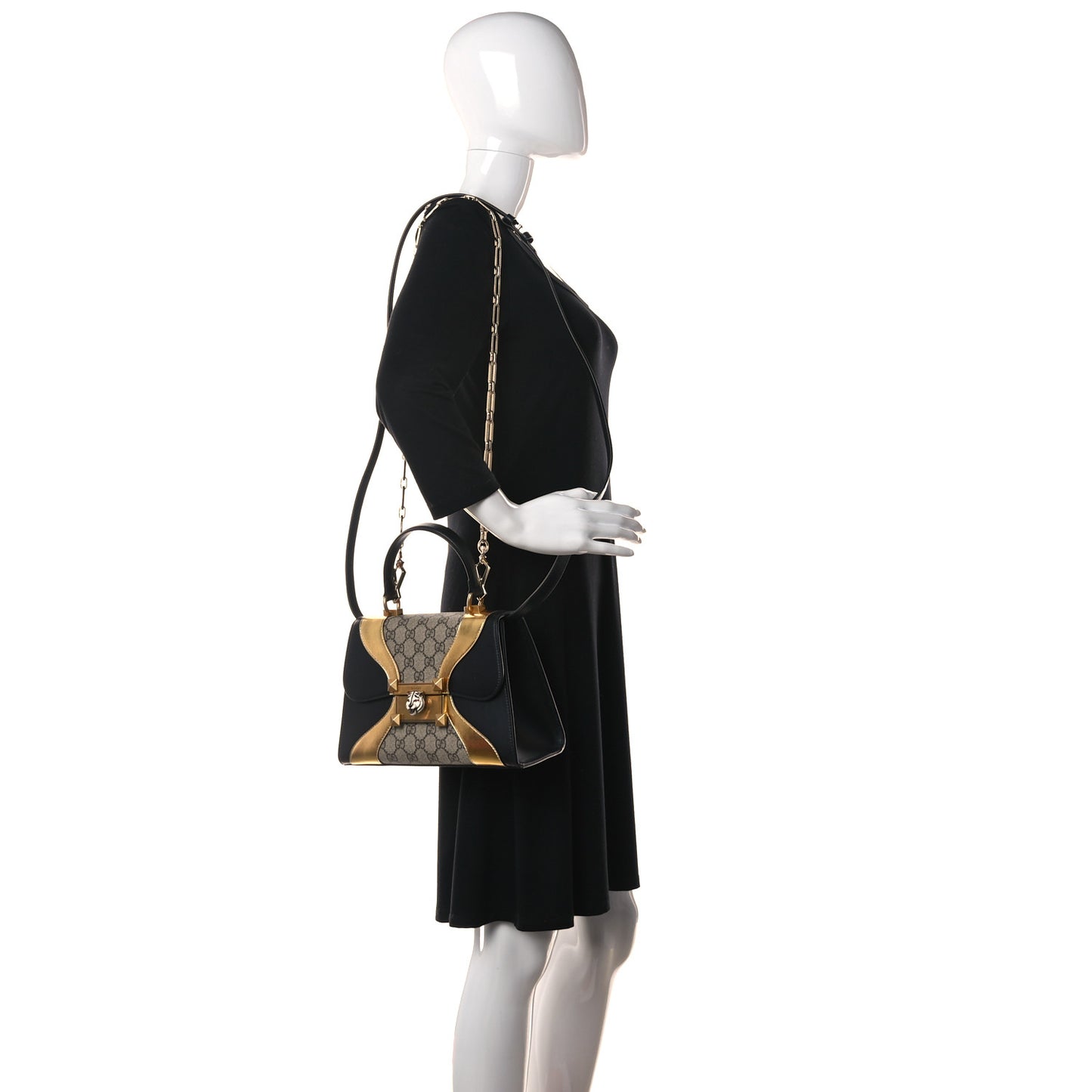 GG Supreme Monogram Small Osiride Top Handle Bag Black Gold