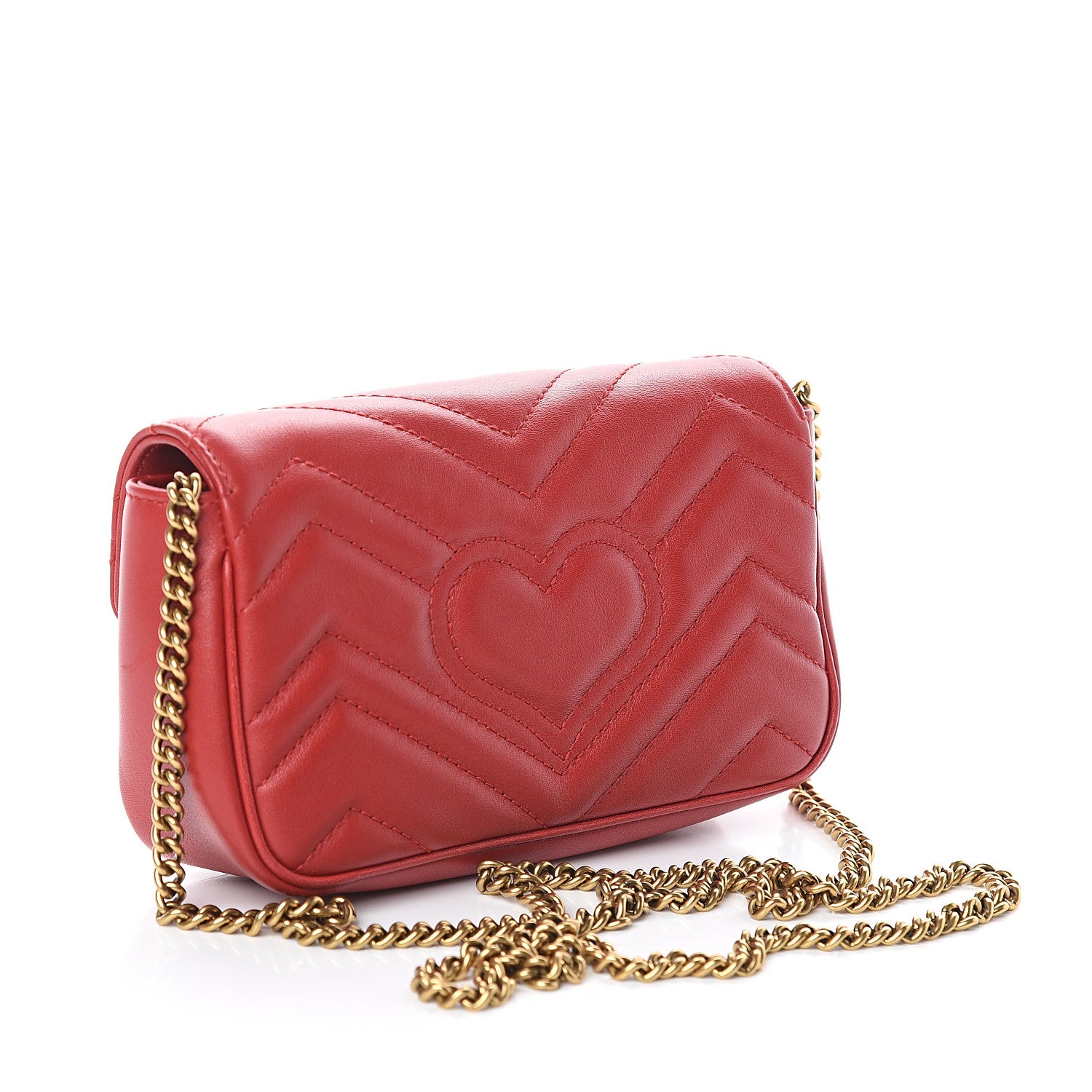 Gucci Calfskin Matelasse Super Mini GG Marmont Shoulder Bag Hibiscus Red 2 of 8