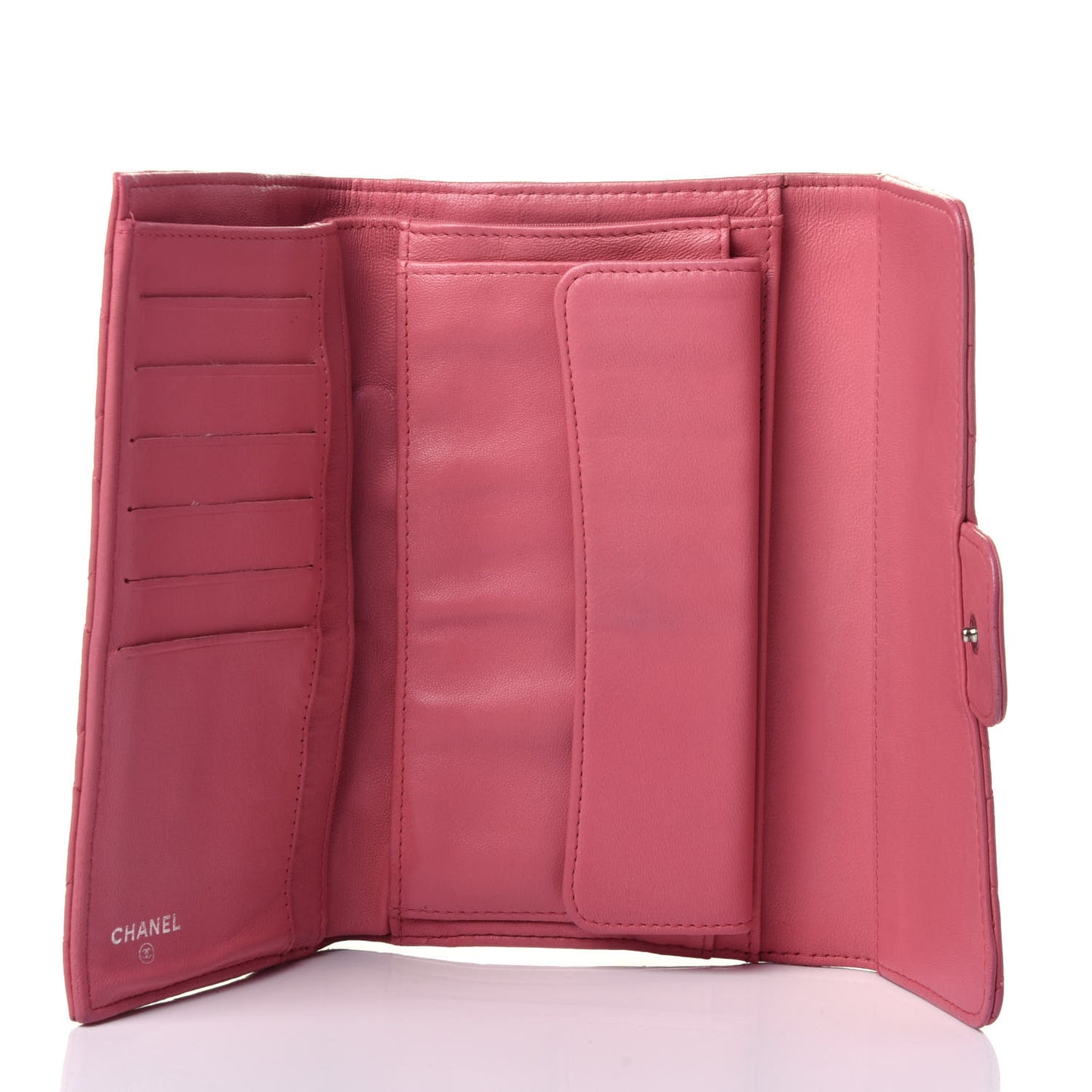 Lambskin Quilted Large Flap Wallet Pink
