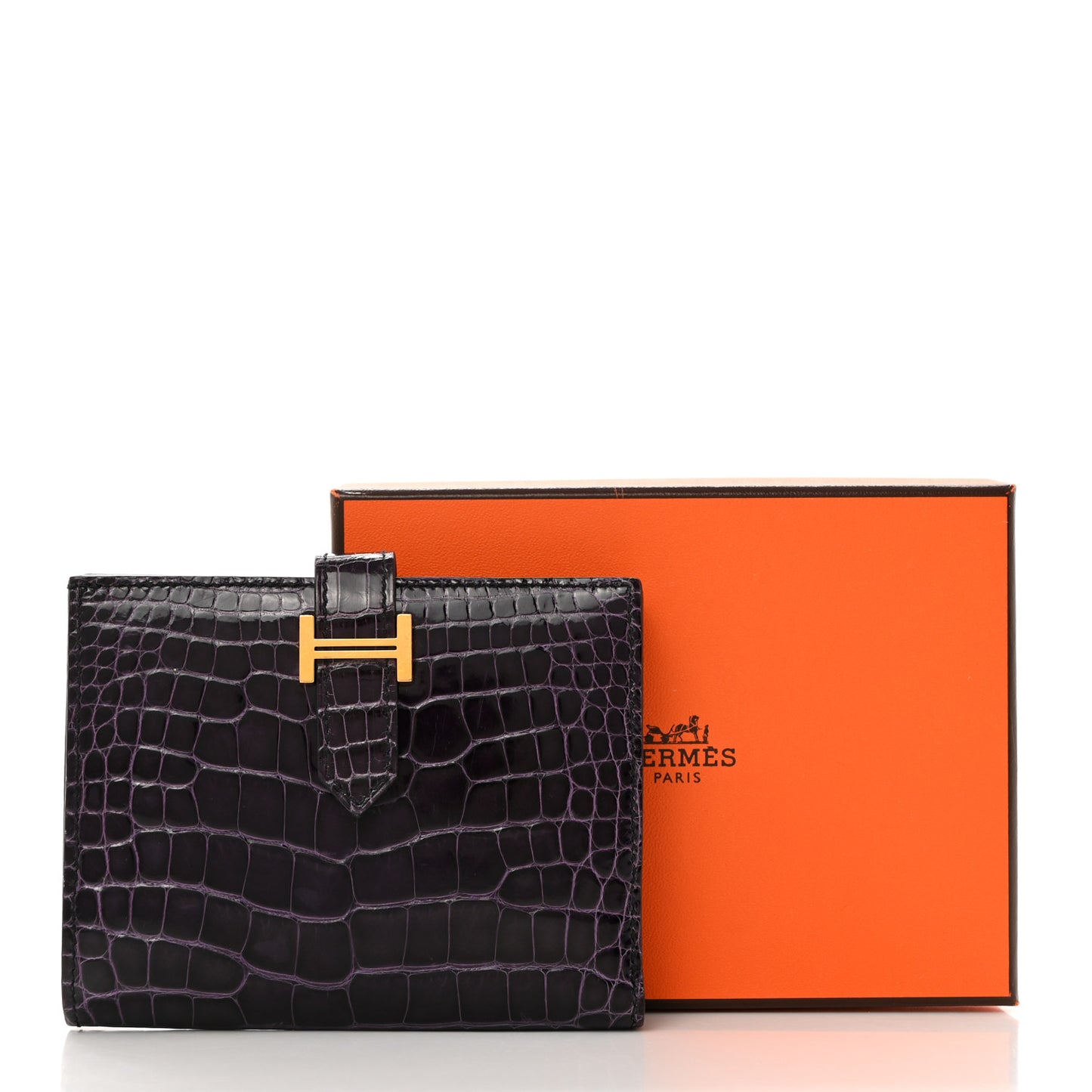 Shiny Alligator Bearn Compact Wallet Aubergine