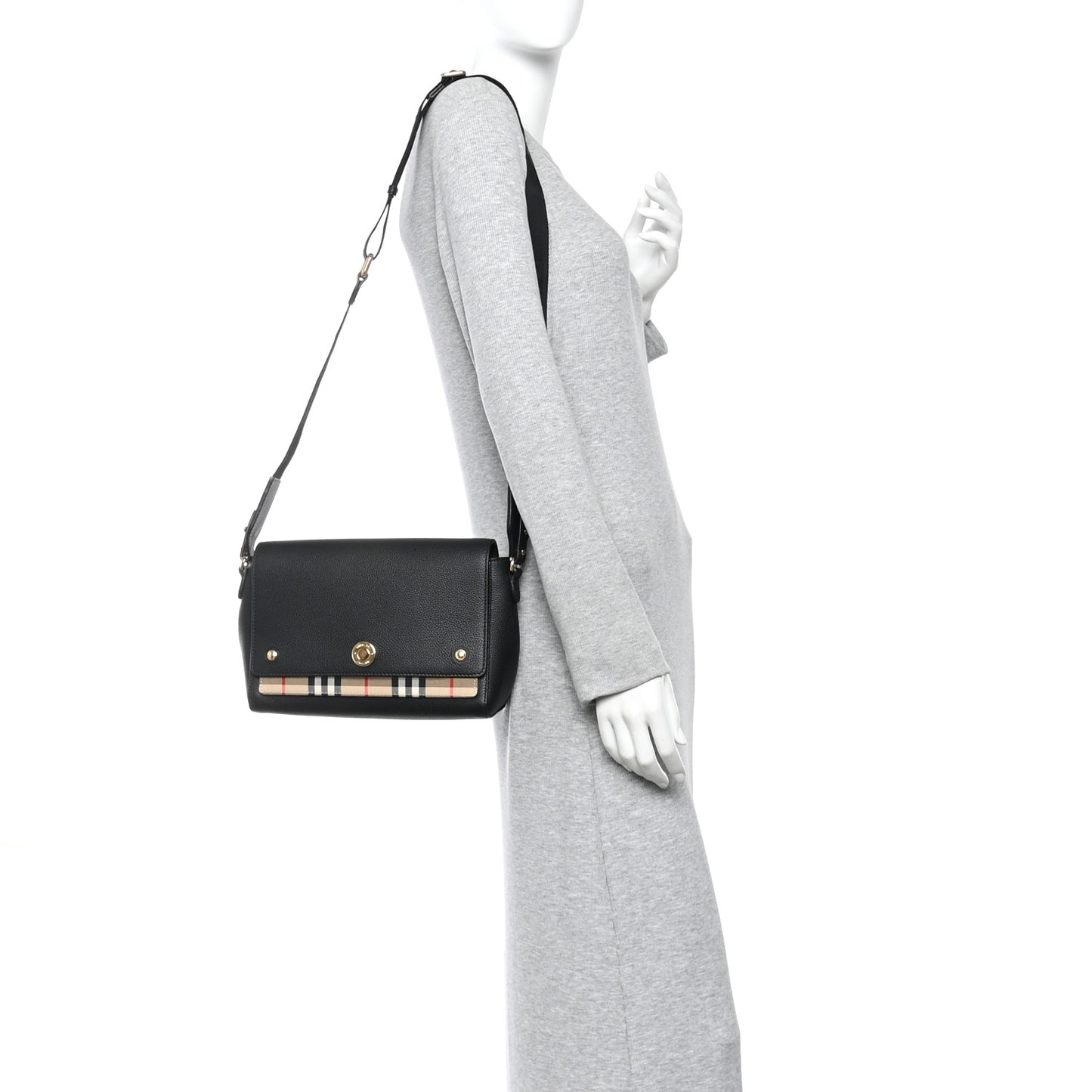 Grainy Calfskin Vintage Check Note Crossbody Bag Black