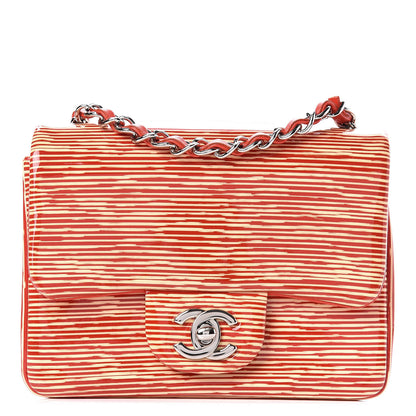 Chanel Patent Calfskin Striped Mini Square Flap Red 1 of 9