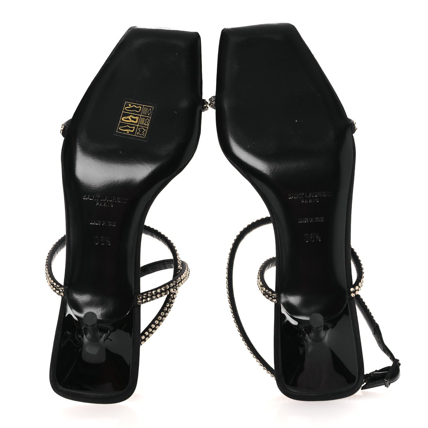 Crepe Satin Strass Baliqua 55 Ankle Strap Sandals 36.5 Black Greige
