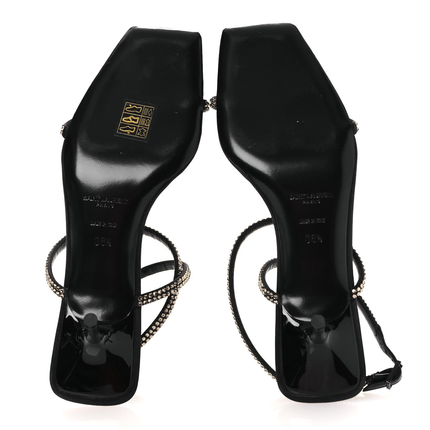 Saint Laurent Crepe Satin Strass Baliqua 55 Ankle Strap Sandals 36.5 Black Greige 7 of 11