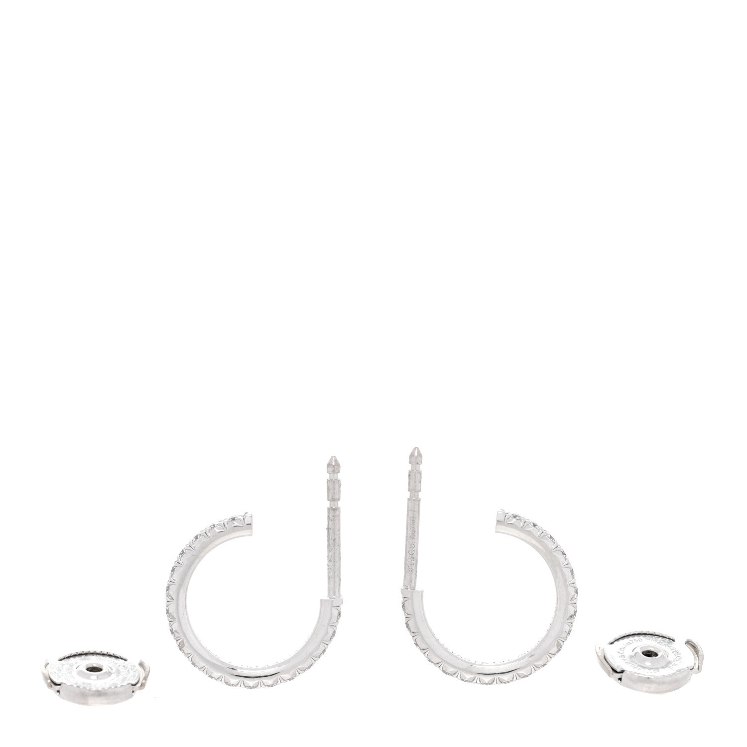 Tiffany 18K White Gold Diamond Small Metro Hoop Earrings 3 of 5