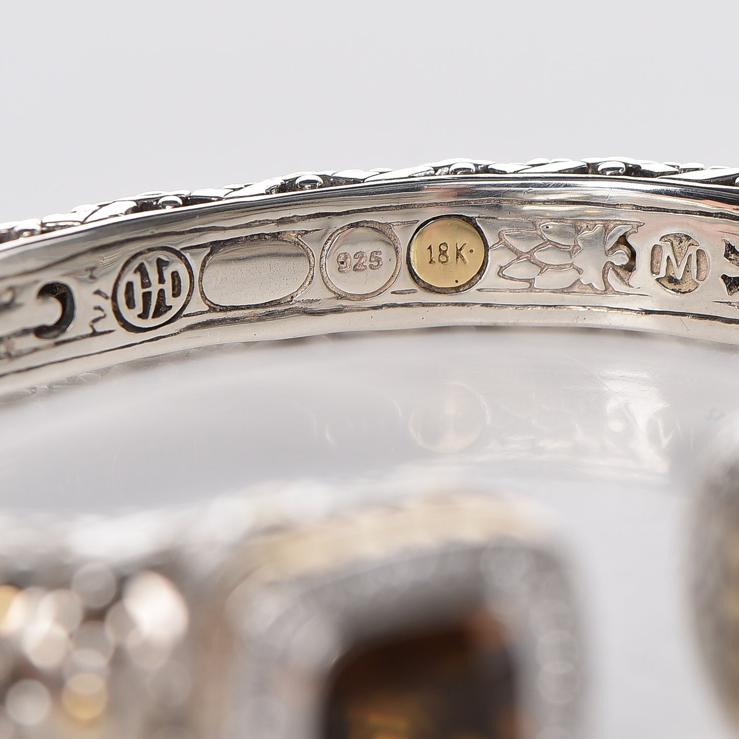 Sterling Silver 18K Yellow Gold Diamond Smoky Quartz Jaisalmer Cuff Bracelet