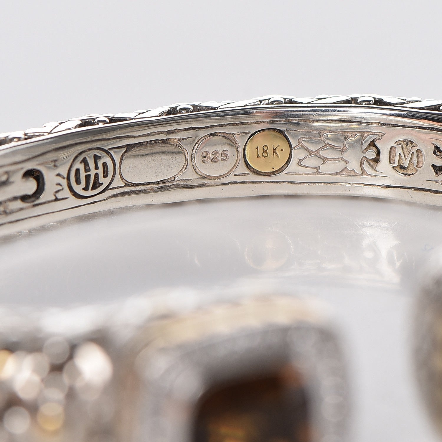 John Hardy Sterling Silver 18K Yellow Gold Diamond Smoky Quartz Jaisalmer Cuff Bracelet 3 of 5