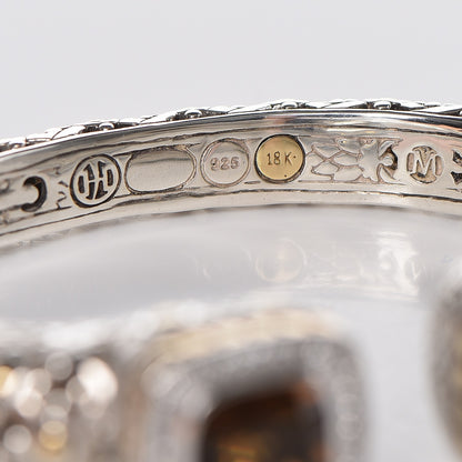 John Hardy Sterling Silver 18K Yellow Gold Diamond Smoky Quartz Jaisalmer Cuff Bracelet 3 of 5
