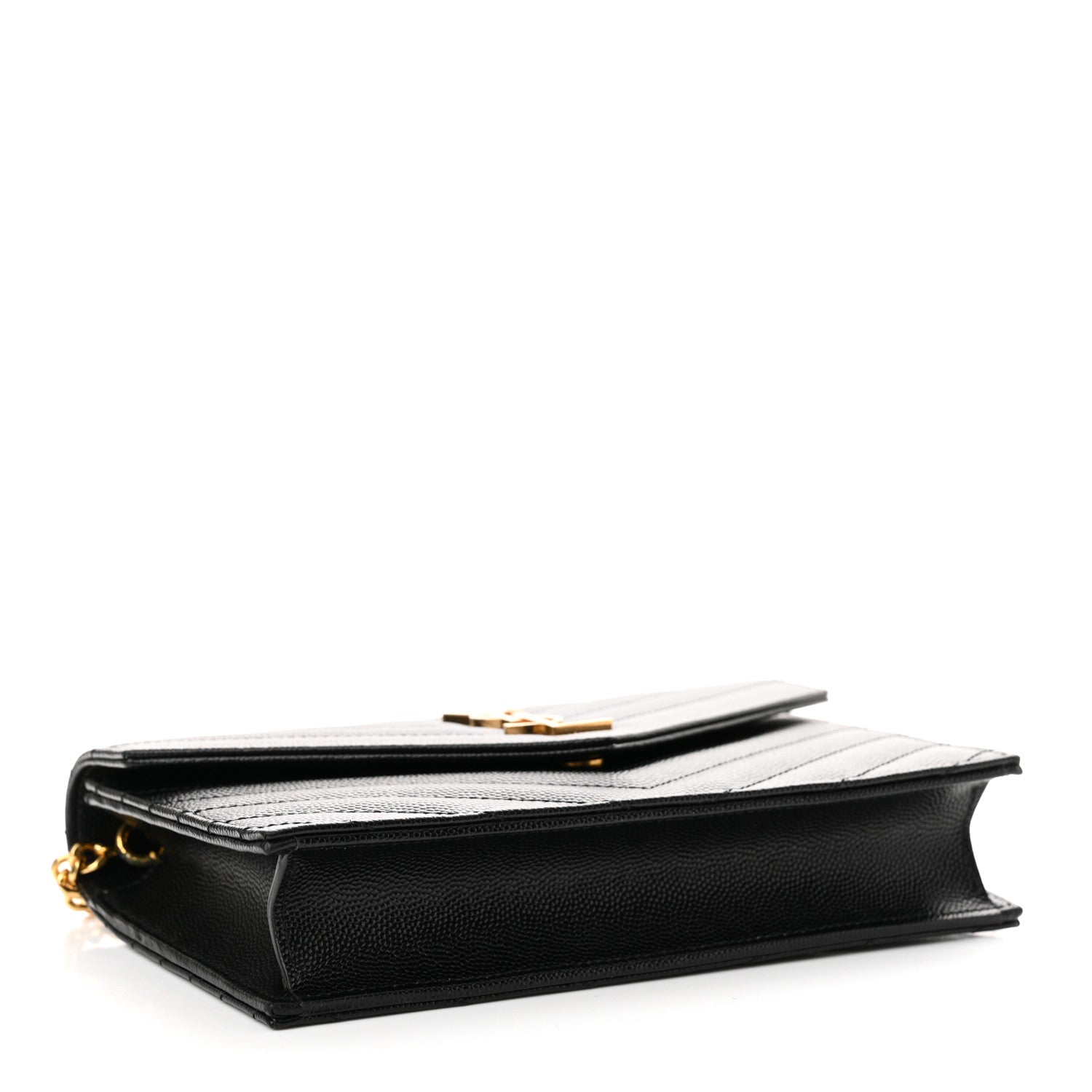 Saint Laurent Grain De Poudre Matelasse Chevron Monogram Envelope Chain Wallet Black 4 of 14