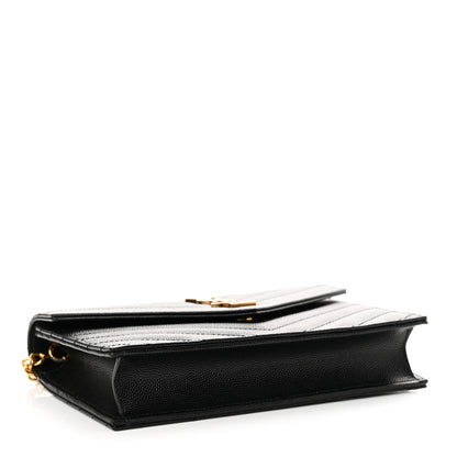 Saint Laurent Grain De Poudre Matelasse Chevron Monogram Envelope Chain Wallet Black 4 of 14