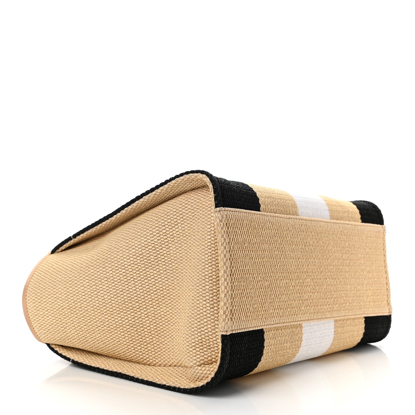Straw Raffia Calfskin Striped Medium Deauville Tote Black Beige Ivory