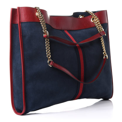 Gucci Suede Calfskin Large Rajah Chain Tote New Blue Romantic Cherry 4 of 12