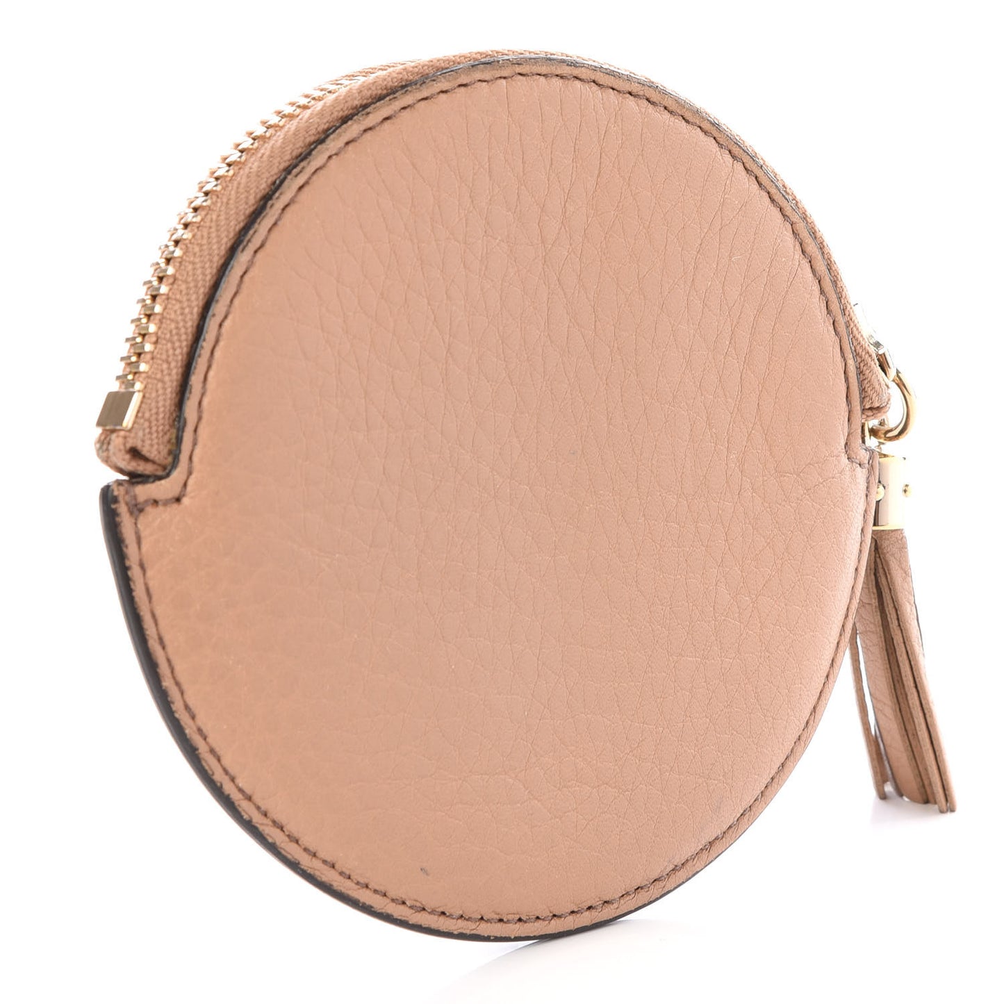 Pebbled Calfskin Round Coin Purse Pale Pink