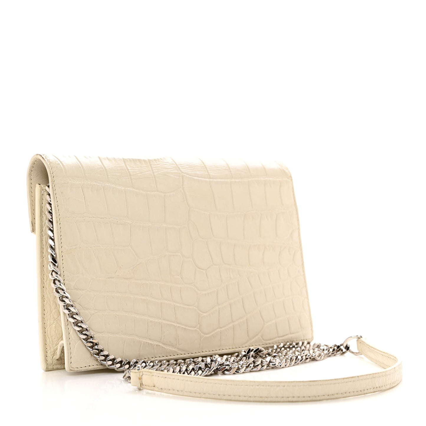 Calfskin Crocodile Embossed Monogram Envelope Chain Wallet White