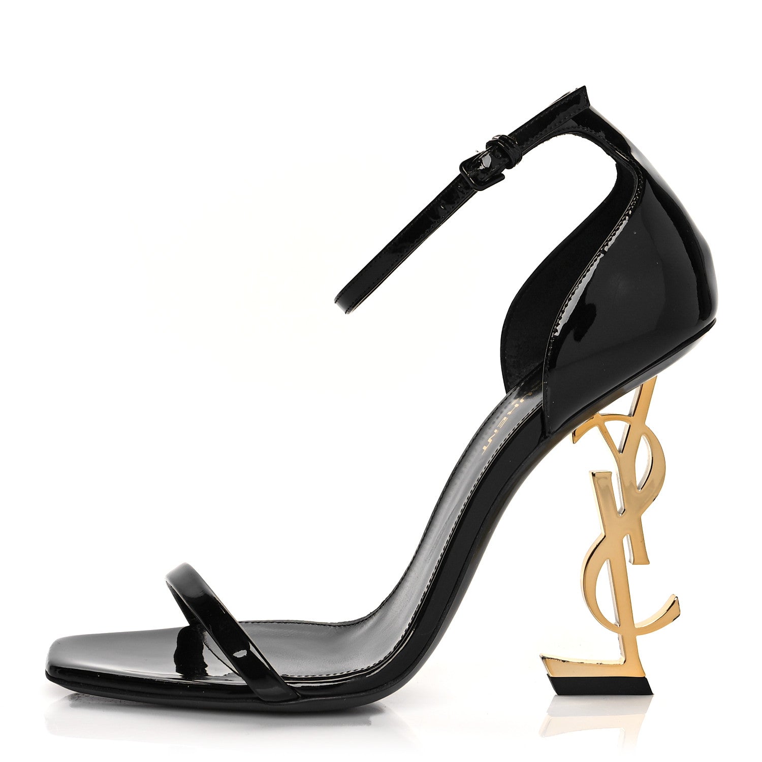 Saint Laurent Patent Calfskin Opyum 110 Sandals 37.5 Black Gold 1 of 12