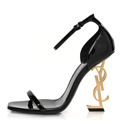 Saint Laurent Patent Calfskin Opyum 110 Sandals 37.5 Black Gold 1 of 12