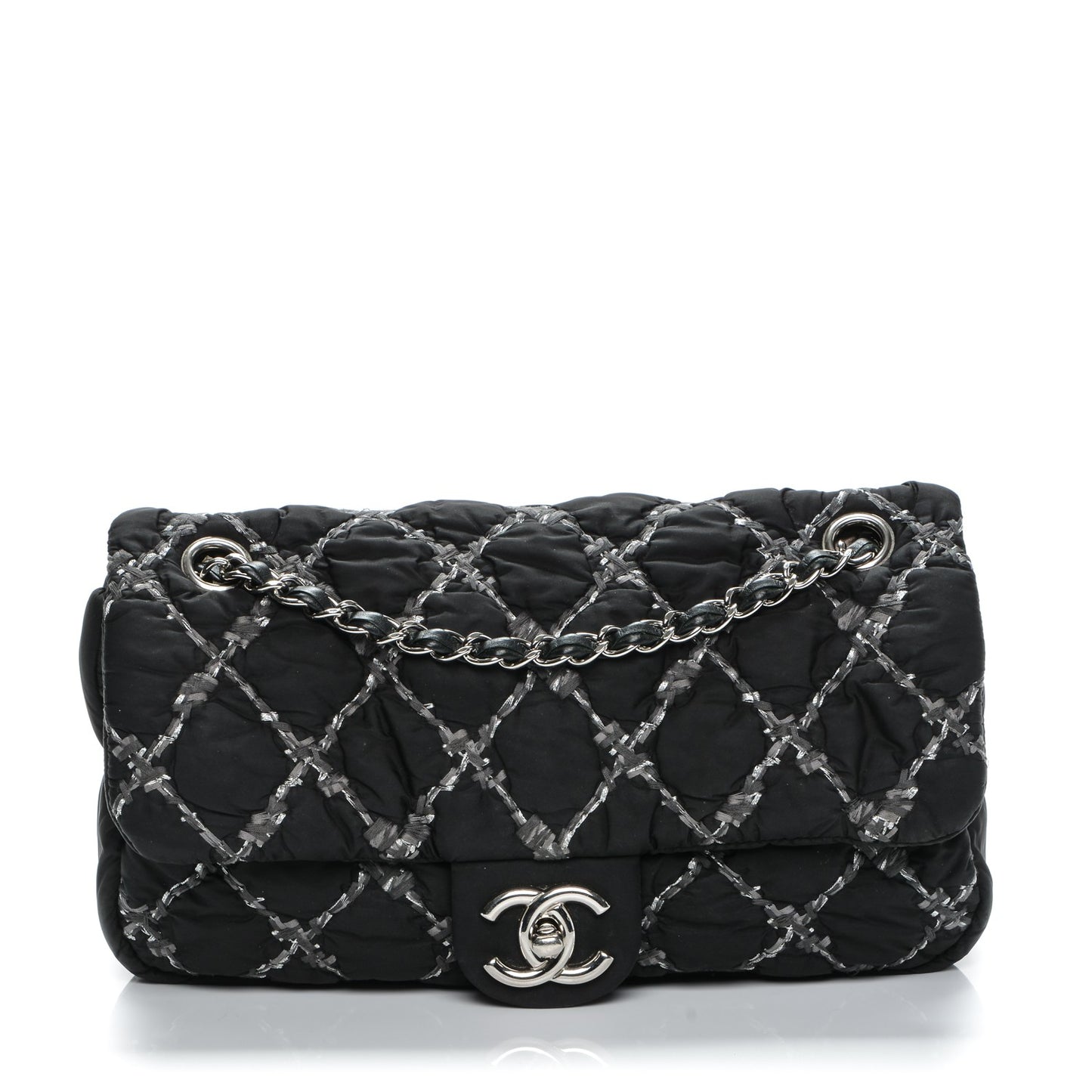 Nylon Quilted Tweed Stitch Medium Bubble Flap Black