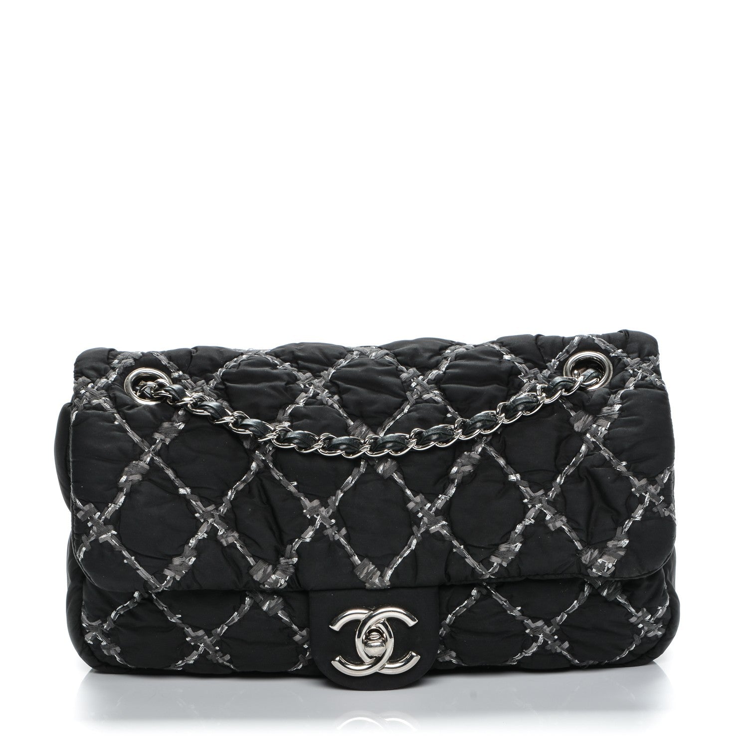 Chanel Nylon Quilted Tweed Stitch Medium Bubble Flap Black 1 of 8