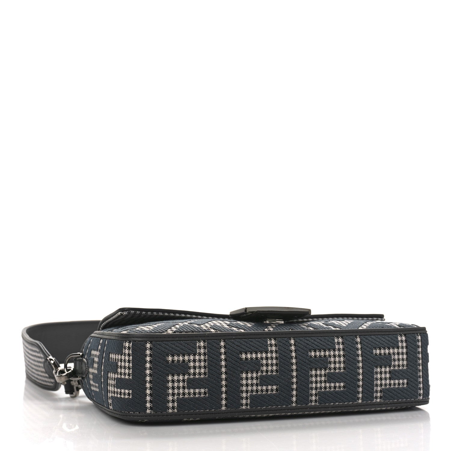 Fendi Wool Vitello King Houndstooth FF Embroidered Baguette Grigio Anthracite 4 of 8