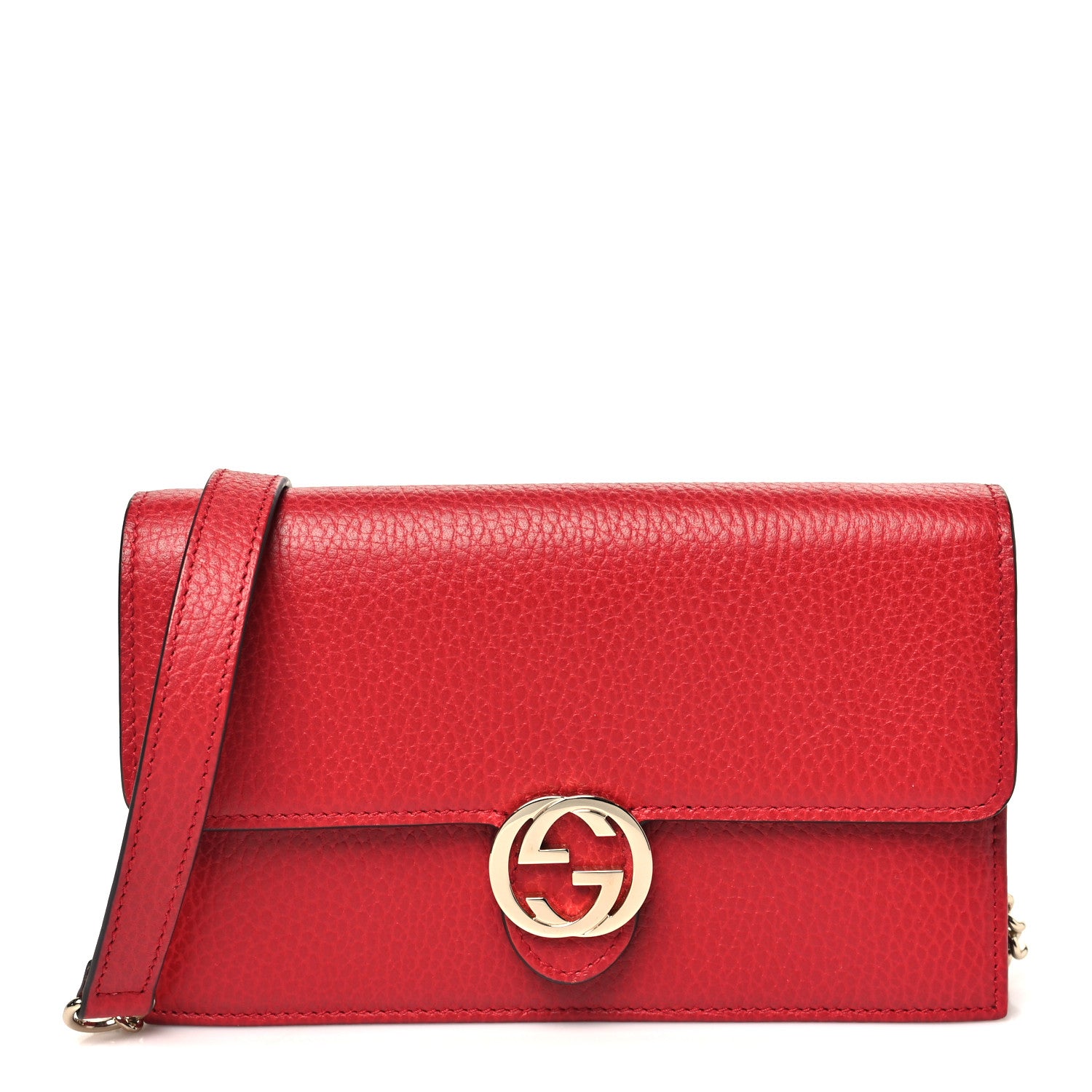 Gucci Dollar Calfskin Interlocking G Chain Wallet Red 1 of 9