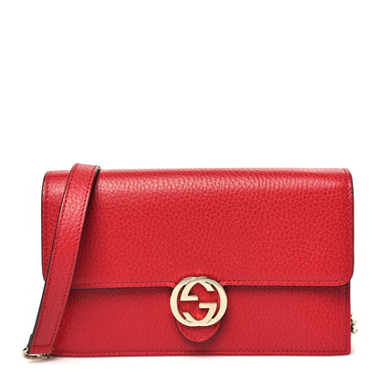 Gucci Dollar Calfskin Interlocking G Chain Wallet Red 1 of 9