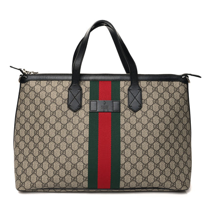 Gucci GG Supreme Monogram Web Medium Zippered Tote Beige Black 1 of 11