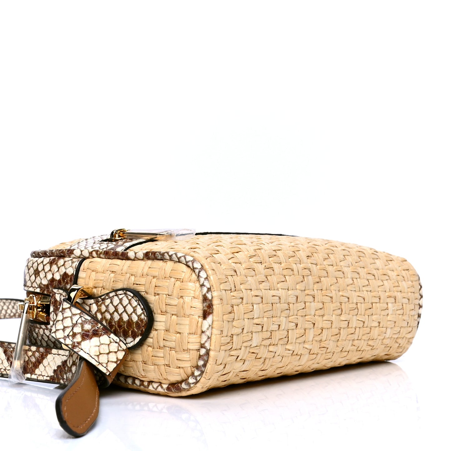 Raffia Elaphe Mini Ophidia Shoulder Bag Natural Cream Brown