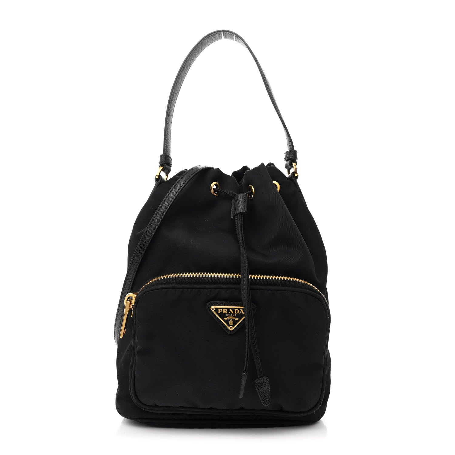 Prada Saffiano Tessuto Nylon Mini Bucket Crossbody Bag Black 1 of 9