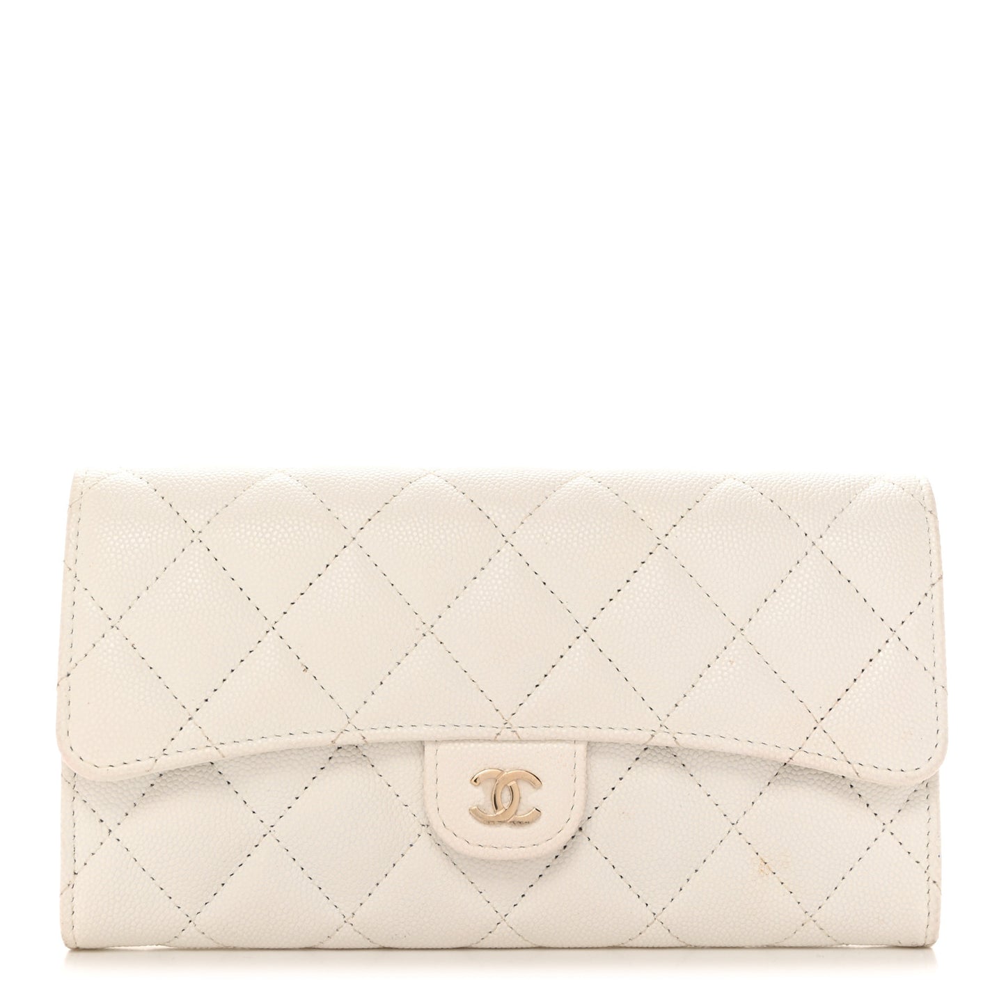 Caviar Quilted Large Flap Wallet White