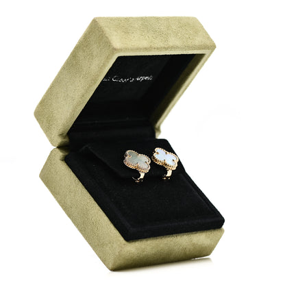 Van Cleef & Arpels 18K Yellow Gold Mother of Pearl Vintage Alhambra Earrings 6 of 6