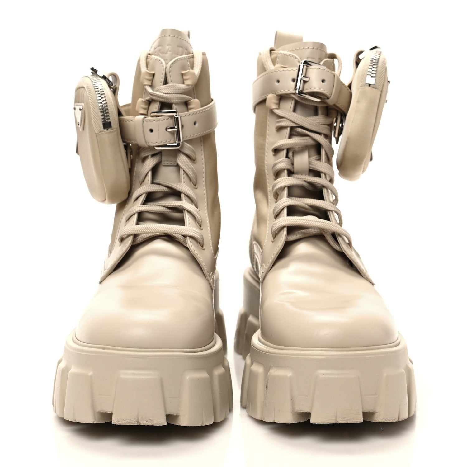 Prada Spazzolato Rois Re-Nylon Metal Triangle Logo Monolith Pouch Pocket 55mm Boots 38.5 Deserto 2 of 9