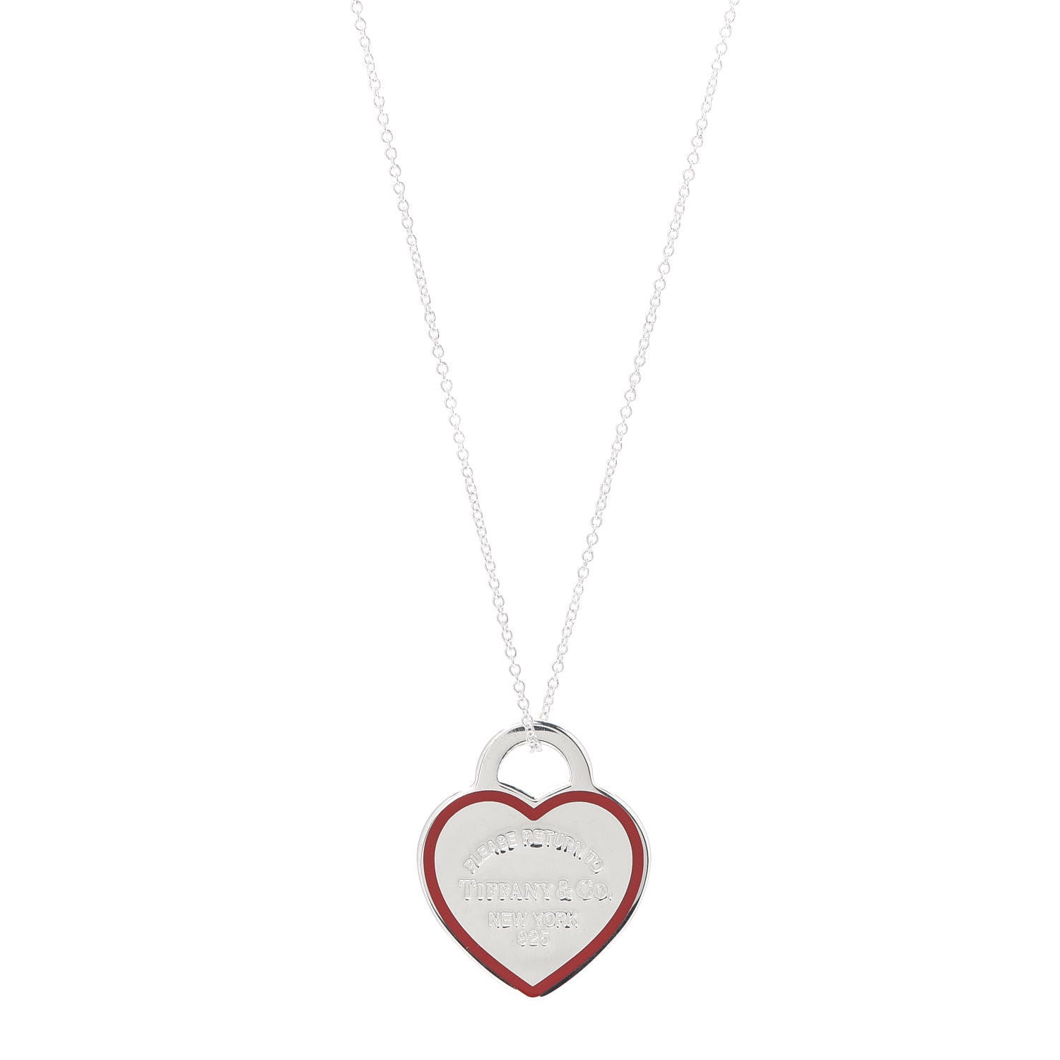 Tiffany Sterling Silver Enamel Return to Tiffany Heart Tag Pendant Necklace Red 1 of 6