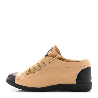 Chanel Lambskin CC Sneakers 37.5 Beige Black 1 of 12