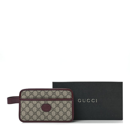 Gucci GG Supreme Monogram Textured Calfskin Retro Interlocking G Travel Pouch Beige Ebony Burgundy 11 of 11
